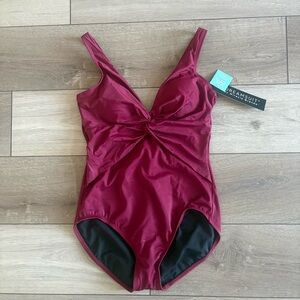 Dreamsuit Twist-Front One-Piece Bodysuit in Burgundy